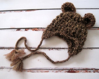 Brown Baby Bear Hat, Boy Baby Hat, Girl Newborn Hat, Infant, Newborn, Crochet Baby Hat, Children Hats, Toddler Hats, Winter, Halloween