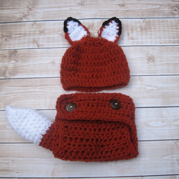 Crochet Baby Fox Costume: Paprika Hat & Diaper Cover Photo Prop