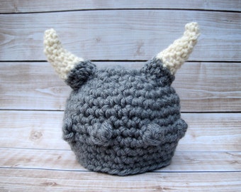 Baby Boy Viking Hat, Newborn Viking Hat, Infant Baby Hat, Boy Halloween Hat, Infant Costume, Baby Photo Hat, Boy Baby Beanie, Grey