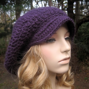 Sombrero de vendedor de periódicos para mujer, sombrero adolescente, sombrero de ganchillo, sombrero de vendedor de periódicos de ganchillo, sombrero holgado para mujer, sombrero rasta de ganchillo, boina para adultos, moda de otoño, púrpura