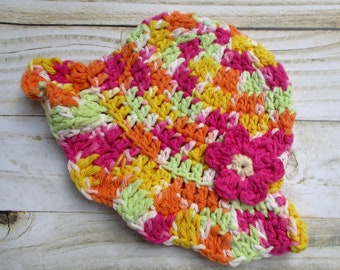 Crochet Baby Sun Hat: Rainbow Cotton Floppy Brim, Newborn Girl