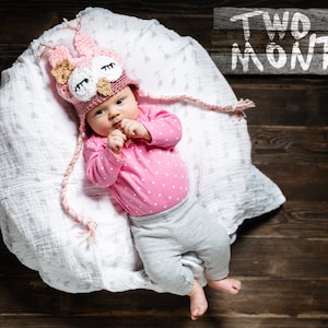 Baby Owl Hat, Sleepy Newborn Girl Owl Hat, Baby Girl Hat, Pink Baby Hat, Infant Animal Hat, Baby Halloween Costume, Newborn Prop
