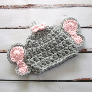 Baby Girl Elephant Hat, Baby Elephant Hat, Baby Girl Hat, Baby Animal Hat, Baby Costume, Baby Girl Halloween, Baby Girl Beanie, Grey, Pink