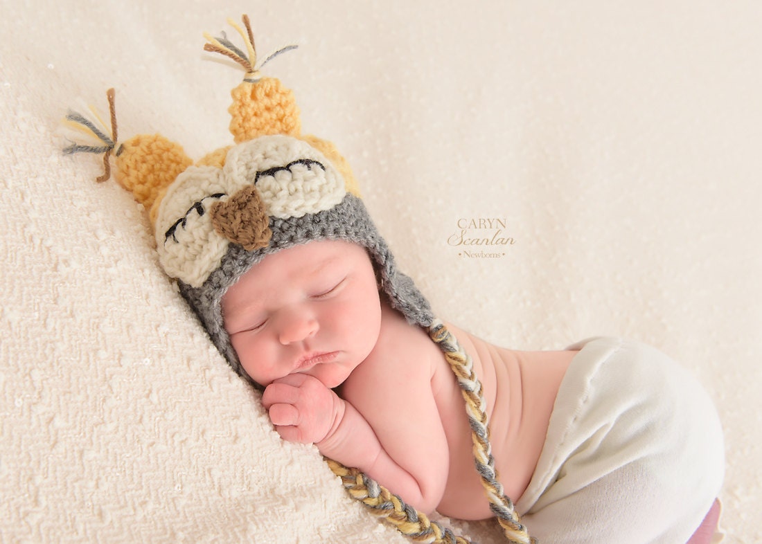 Newborn Sleepy Owl Hat: Crochet Baby Costume, Photo Prop