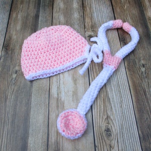 Baby Girl Scrub Hat and Stethoscope Set, Newborn Halloween Costume, Baby Nurse Set, Infant Doctor Set, Surgeon Set, Baby Photo Prop, Pink