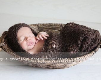 Crochet Hooded Baby Cocoon, Brown Newborn Cocoon, Infant Baby Cacoon, Newborn Photo Prop