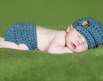 Crochet Baby Diaper Cover Set, Baby Boy Diaper Cover, Baby Newsboy Hat, Baby Boy Hat, Newborn Boy Hat, Newborn Diaper Cover Set, Blue