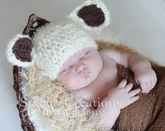 Newborn Baby Hat, Crochet Baby Hat, Baby Lamb Hat, Ivory, Baby Boy Hat, Baby Girl Hat, Crochet Newborn Hat, Baby Animal Hat, Infant Hat,