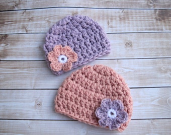 Baby Twin Hat, Girl Twin Baby Hats, Baby Girl Hats, Newborn Girl Hat, Baby Girl Beanies, Twin Newborn Hats, Baby Photo Props, Hospital Hats