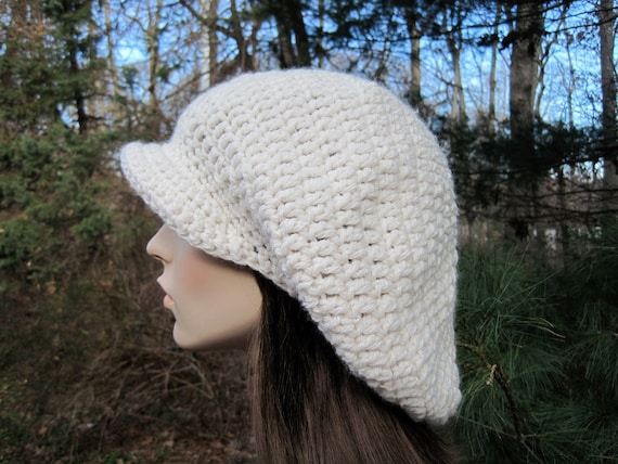 Ivory Crochet Newsboy Hat: Chunky Slouchy Winter Cap - Etsy display picture 1
