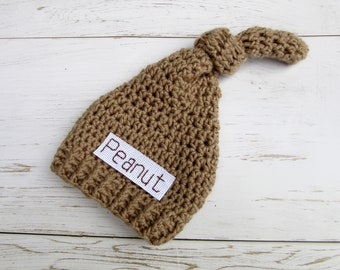 Baby Peanut Hat, Newborn Baby Hat, Infant Hospital Hat, Top Knot Baby Hat, Knotted Newborn Hat, Unisex Baby Hat, Newborn Coming Home Hat