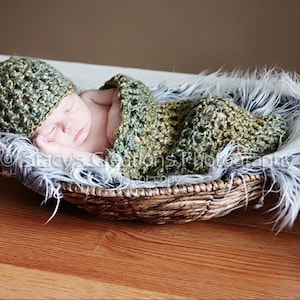 Crochet Baby Cocoon, Baby Cocoon and Hat, Newborn Cocoon, Infant Cocoon, Green, Baby Cacoon, Newborn Cocoon, Infant Cocoon, Baby Hat, Infant image 1