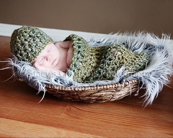 Crochet Baby Cocoon, Baby Cocoon and Hat, Newborn Cocoon, Infant Cocoon, Green, Baby Cacoon, Newborn Cocoon, Infant Cocoon, Baby Hat, Infant