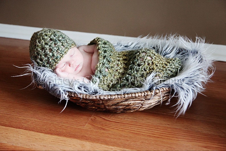 Crochet Baby Cocoon, Baby Cocoon and Hat, Newborn Cocoon, Infant Cocoon, Green, Baby Cacoon, Newborn Cocoon, Infant Cocoon, Baby Hat, Infant image 1