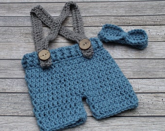 Baby Boy Shorts and Bow Tie Set, Newborn Boy Outfit, Infant Bow Tie, Baby Boy Photo Prop, Smash Cake Outfit, Baby Shower Gift, Blue, Gray