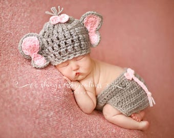 Baby Girl Elephant Outfit, Baby Girl Halloween Costume, Elephant Baby Shower, Baby Girl Photo Shoot Set, Newborn Girl Outfit, Pink, Gray