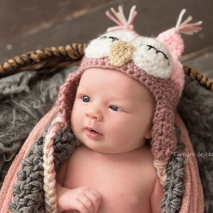 Baby Girl Halloween Hat, Baby Hat, Baby Girl Owl Hat, Baby Girl Hat, Crochet Owl Hat, Newborn Owl Hat, Infant Owl Hat, Pink, Sleepy Owl