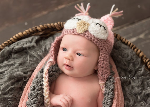 Crochet Owl Baby Halloween Costume Hat: Pink Newborn Photo Prop