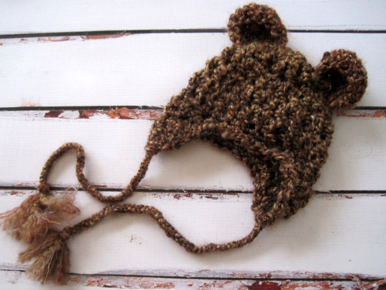 Crochet Baby Hat, Crochet Bear Hat, Baby Bear Hat, Baby Girl Hat, Baby Boy Hat, Newborn Bear Hat, Infant Bear Hat, Baby Animal Hat, Brown image 3