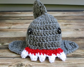 Crochet Baby Shark Hat: Heather Grey Newborn Costume