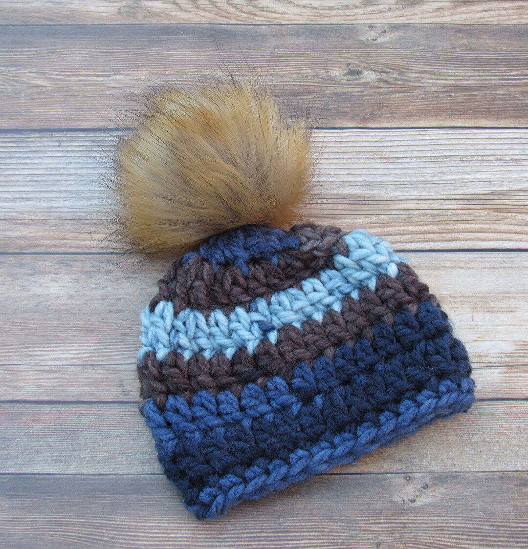 Blue Baby Boy Winter Hat, Baby Boy Hat Newborn, Baby Hat With Pom Poms