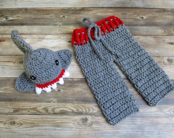 Crochet Shark Baby Costume: Heather Grey Outfit, Photo Prop