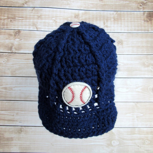 Newborn Baseball Hat, Infant Boy Hat, Newborn Baseball Cap, Newborn Photo Prop, Infant Boy Baseball Hat, Crochet Baby Beanie, Navy Blue