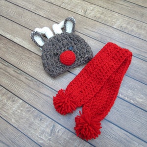 Baby Boy Reindeer Hat, Baby Hat and Scarf Set, Newborn Boy Christmas Outfit, Baby Boy Christmas Hat, Baby Boy Winter Hat, Baby Photo Prop
