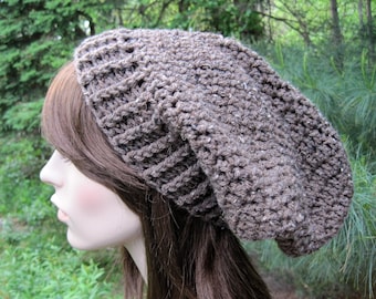 Crochet Womens Slouchy Hat, Chunky Hat, Womens Winter Hat, Hat for Teens, Autumn Fashion, Hats for Women, Gift for Her, Barley Brown, Earthy