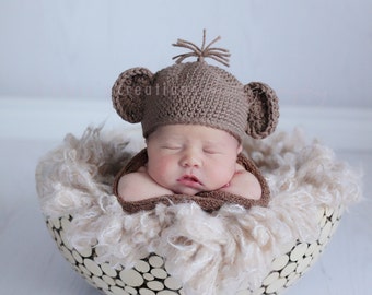 Halloween Baby Hat, Infant Monkey Hat, Newborn Monkey Hat, Child Crochet Hat, Baby Hat Crochet, Newborn Boy Hat, Brown, Crochet Baby Hat