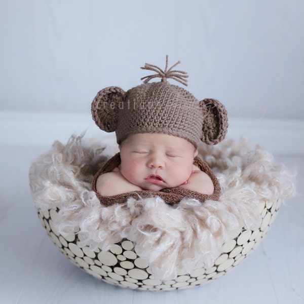 Baby Monkey Hat, Baby Hat, Baby Hat Boy, Newborn Hat Girl, Baby Monkey Beanie, Infant, Halloween, Photo Prop, Safari Nursery Theme, Animal