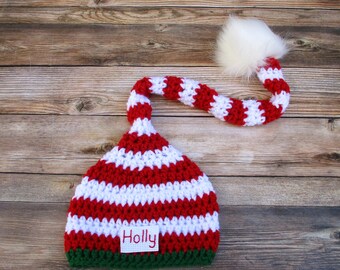 Cappello da elfo per bambini all'uncinetto, cappello invernale a righe con coda lunga, accessorio per foto