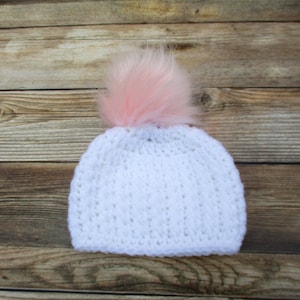 Baby Fur Pom Pom Hat, Kids Beanie, Girls Winter Hat, Toddler Pom Pom Hat, Hat for Toddler Girls, Baby Hat, Newborn Girl Hat, Childrens Hat