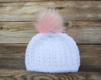 Baby Fur Pom Pom Hat, Kids Beanie, Girls Winter Hat, Toddler Pom Pom Hat, Hat for Toddler Girls, Baby Hat, Newborn Girl Hat, Childrens Hat