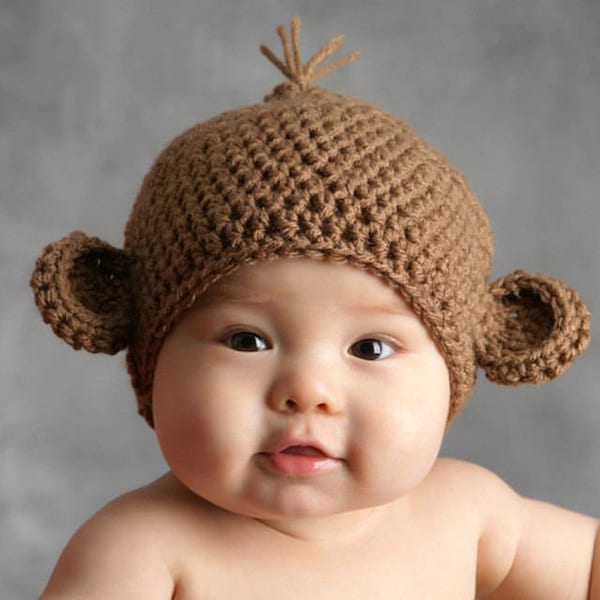 Monkey Baby Hat, Baby Halloween Hat, Newborn Winter Hat, Boy Baby Hat, Infant Girl Hat, Baby Animal Hat, Baby Shower Gift, Baby Photo Prop