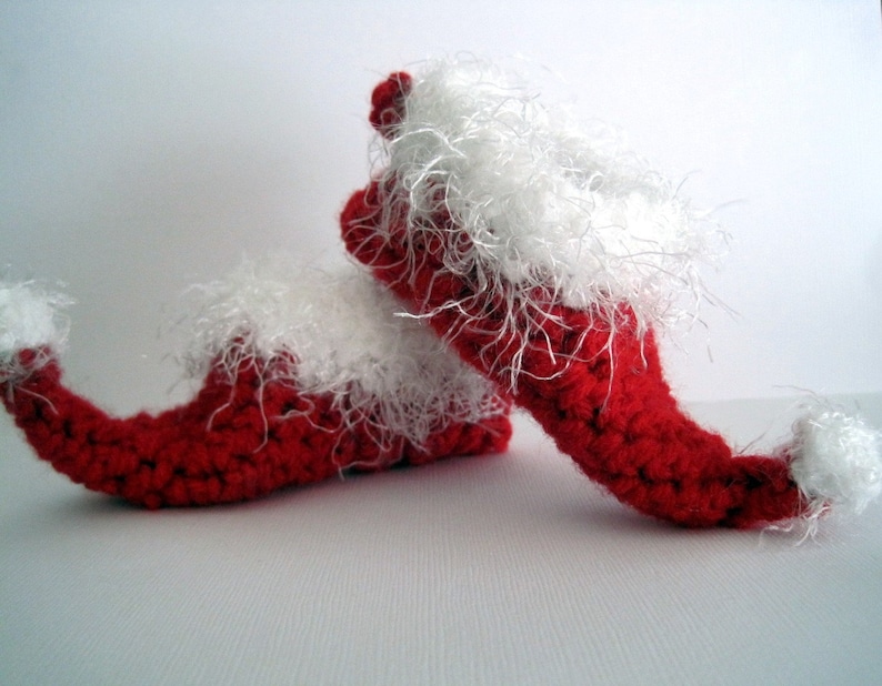 Baby Elf Slippers, Elf Baby Booties, Baby Christmas Booties, Baby Elf Shoes, Baby Elf Booties, Newborn Elf Booties, Christmas Booties, Red image 1