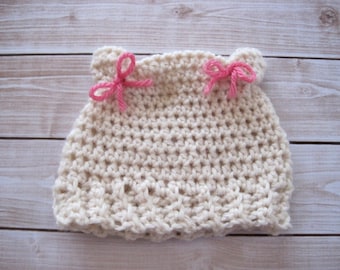 Crochet Baby Cat Hat: Newborn Kitty Beanie with Pink Bows