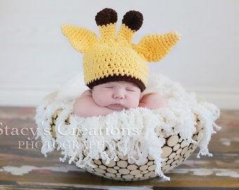 Crochet Newborn Baby Giraffe Hat, Newborn Giraffe Hat, Baby Animal Hat, Baby Halloween Hat, Baby Shower Gift, Newborn Baby Photo Prop