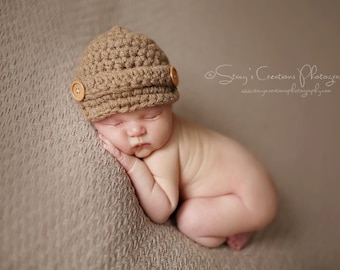 Crochet Baby Hat, Winter Newborn Hat, Baby Beanie, Girl Baby Hat, Boy Newborn Hat, Baby Hat for Fall, Newborn Hat with Buttons, Brown