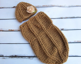 Baby Girl Peanut Halloween Costume: Crochet Cocoon & Hat Set