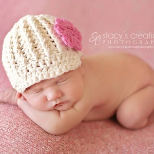 Cotton Newborn Baby Girl Hat, Baby Girl Newsboy Hat, Newborn Spring Hat, Infant Girl Beanie, Baby Girl Flower Hat