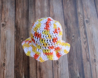 Cotton Baby Sun Hat: Floppy Brim, Creamsicle Colors