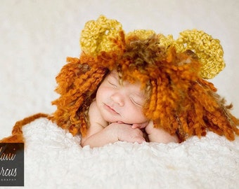 Crochet Baby Lion Hat, Newborn Animal Hat, Infant Cat Hat, Baby Halloween Hat, Newborn Costume, Zoo Animal Hat, Infant Photo Prop