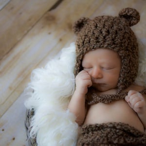 Crochet Baby Hat, Crochet Bear Hat, Baby Bear Hat, Baby Girl Hat, Baby Boy Hat, Newborn Bear Hat, Infant Bear Hat, Baby Animal Hat, Brown image 2