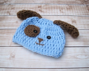 Gorro de cachorro de bebé a crochet: accesorio fotográfico de acrílico azul para recién nacidos