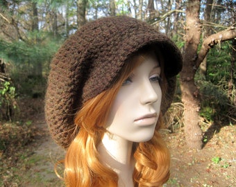 Womens Winter Hat, Crochet Hat, Crochet Slouchy Hat, Crochet Womens Hat, Newsboy Hat, Womens Chunky Hat, Womens Fashion, Womens Beret, Brown