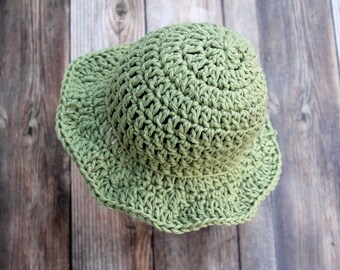 Sage Green Cotton Baby Sun Hat: Floppy Brim, Summer Beach Hat