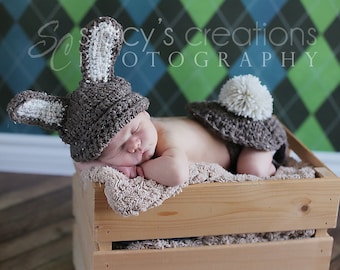 Baby Easter Hat, Crochet Baby Hat, Baby Bum Cover, Baby Bunny Hat, Bunny Tail, Easter Rabbit Hat, Easter Bunny Hat, Baby Halloween Costume
