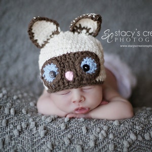 Baby Cat Hat, Baby Kitty Hat, Siamese Cat Hat. Baby Hat, Newborn Hat, Newborn Kitten Hat, Baby Girl Hat, Baby Halloween Hat, Cat Baby Beanie