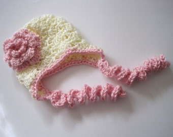 Crochet Newborn Girl Hat, Girl Baby Hat, Infant Girl Bonnet, Flower Baby Hat, Baby Girl Easter Hat, Newborn Girl Coming Home Outfit, Pink